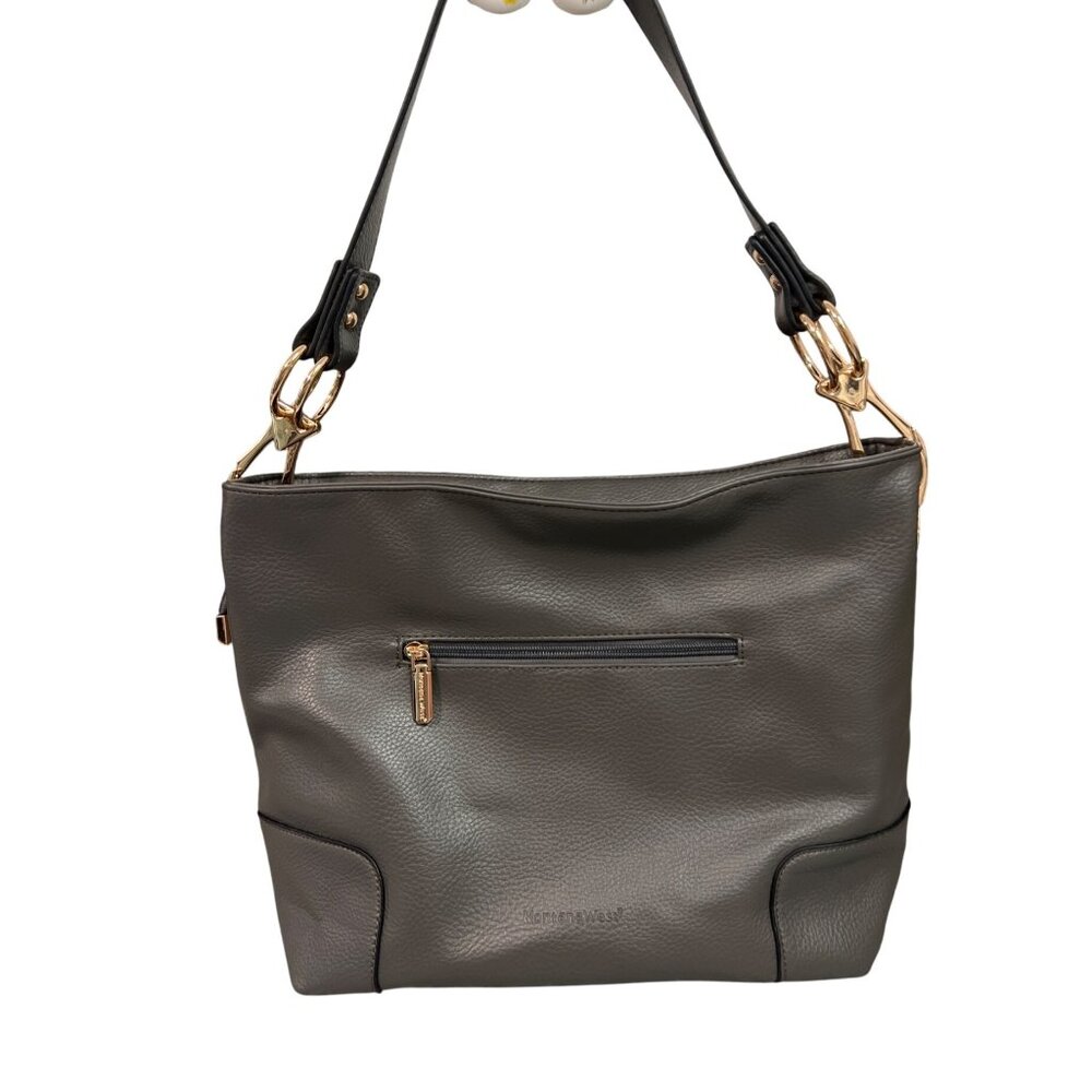 Montana West Select Gray Pebbled Leather Shoulder Bag Purse Gold Tone Hardware
